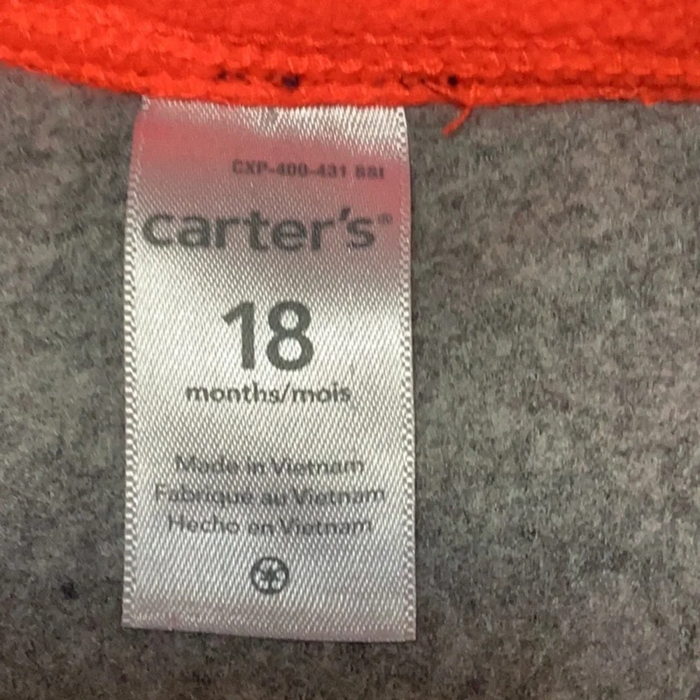 Carter’s‎ Grey Navy Bright Orange  1/2 Zip Fleece Pullover Top Jacket Shirt 18 M